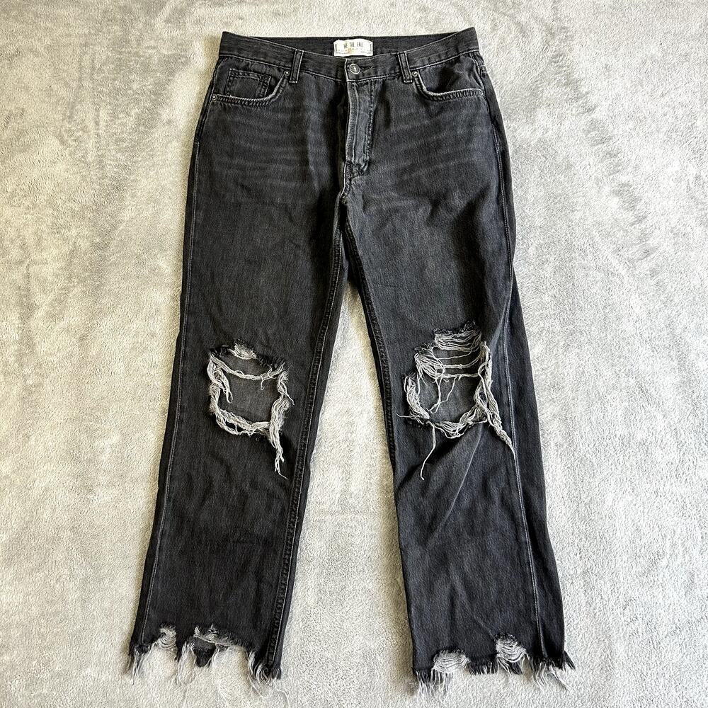 Free People Distressed Black Straight-Leg Jeans  27 Grunge